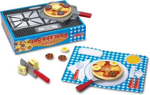 Vista 9 de Melissa & Doug Juego de panqueques Flip and Serve (19 pcs) - Comida de madera para el desayuno
