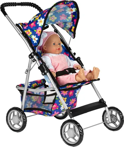 Vista 6 de fash n kolor® - Cochecito de muñeca bebé de lujo con ruedas grandes - Diseño de flores con cesta en la parte inferior - Cochecito de muñeca bebé