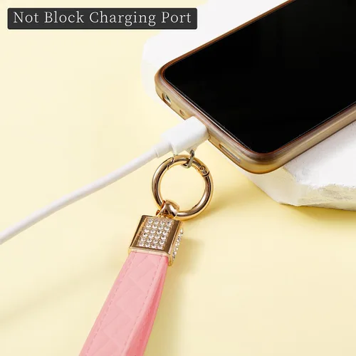 Vista 3 de Correa de cuero para teléfono celular, correa para teléfono celular, cordón para teléfono con lengüeta, manos libres, llavero para mujer