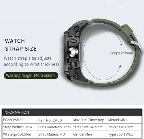 Vista 4 de SMAEL Fashion Mens Watches LED Sport Waterproof Top Luxury Brand Digital Male Quartz Wrist Watch