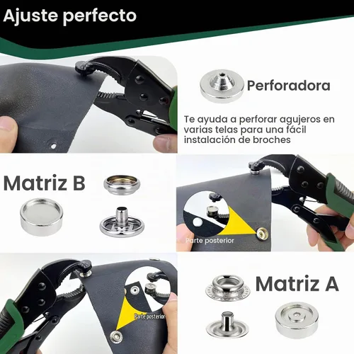 Vista 6 de Kit de herramientas de cierre a presión resistente, función de perforación, herramienta de botón a presión con ajuste ajustable, herramienta a Verde