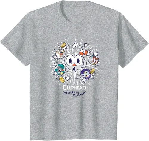 Vista 8 de Cuphead: Camiseta The Delicious Last Course Cuphead Character Group, Azul Azul Pastel