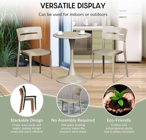 Vista 6 de WestinTrends Playa - Juego de 2 sillas de comedor de plástico apilables modernas para exteriores, color arena