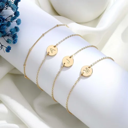 Vista 6 de MONOZO - Pulseras con iniciales para mujeres y niñas, delicadas con cuentas de oro de 14 quilates, personalizadas, 26 letras del alfabeto