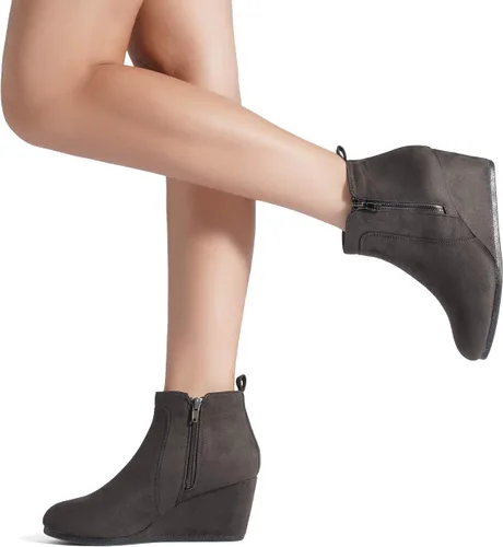 Vista 7 de DREAM PAIRS Botines de cuña baja de gamuza para mujer