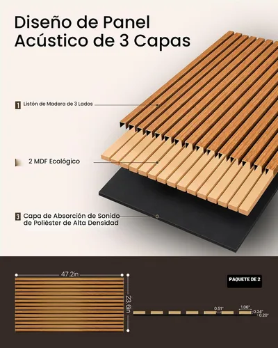 Vista 6 de VAMSLAT Paneles de pared de listones de madera acústica insonorizados Nogal