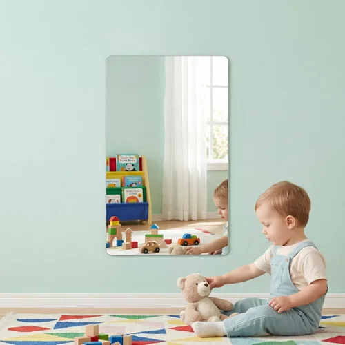 Vista 5 de iCAGY Lámina de espejo autoadhesiva de acrílico para pared, plástico sin vidrio, azulejos de espejo de seguridad para niños, rectángulo de pared, 6