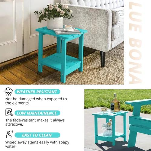 Vista 7 de LUE BONA - Mesa auxiliar de exterior Adirondack, mesa auxiliar de patio de 2 niveles Aruba Blue HDPS, mesa auxiliar resistente a la intemperie, mesa