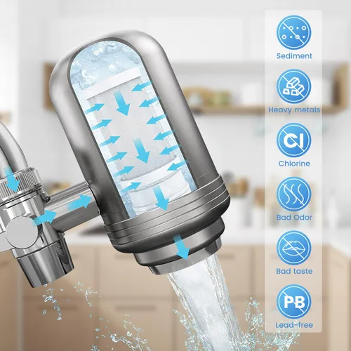 Vista 6 de Vortopt Filtro de agua para grifo para fregadero, flujo rápido, sistema de filtración de agua de montaje en grifo de 400 galones para agua