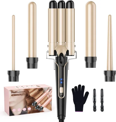 Vista 4 de Waver - Varita rizadora BESTOPE PRO 5 en 1 con 3 barriles para mujer, rizador de pelo de calentamiento rápido en todo tipo de cabello, regalos