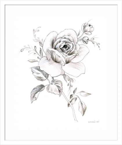 Vista 15 de Amanti Art Impresión artística enmarcada para pared, 21 x 17 pulgadas, cuaderno de bocetos Garden IX BW por Danhui Nai, arte de pared de flores
