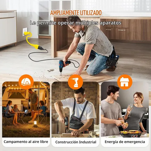 Vista 7 de Cable de extensión 4 en 1 de 15 amperios a 20 amperios y adaptador de corriente de 1 pie, adaptador de hoja T - 5-15P a 5-20R, 6-15R, 6-20R, cable