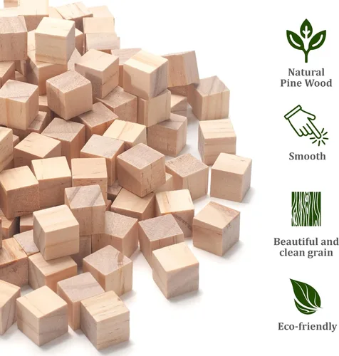 Vista 2 de Cubos de madera para manualidades de 1/2 pulgada, 200 bloques pequeños de madera en blanco para manualidades, baby shower, cuadrados lisos sin