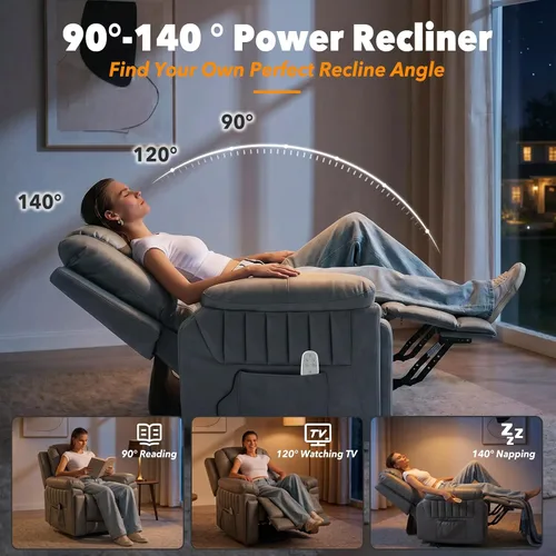 Vista 6 de Silla reclinable eléctrica con mecedora automática y control remoto Eco-pu Cuero Gris
