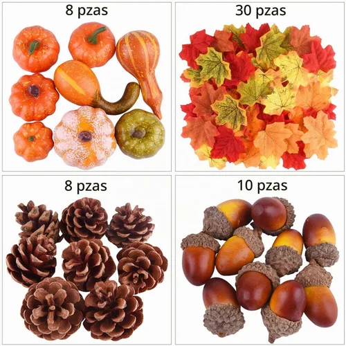 Vista 2 de FEPITO 56 piezas de conos de pino de calabazas de otoño para decoraciones Mini calabazas artificiales, conos de pino, hojas de otoño, bellotas