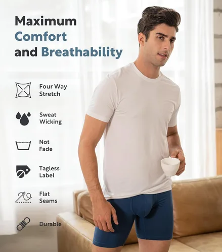 Vista 4 de DAVID ARCHY Mens Underwear Boxer Briefs Breathable Soft Moisture-Wicking with Fly Underwear Long Leg 8" for Men 3 Pack