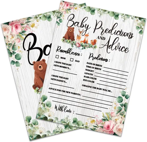 Vista 9 de CUTHOLLOW Blue and Bow - 50 tarjetas de predicción para bebés, consejos y deseos para los futuros padres, juegos de baby shower, predicción de bebé
