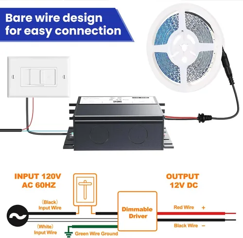 Vista 4 de Controlador LED regulable de 60 W, 12 V, Triac/ELV/MLV AC a DC compatible con Lutron y Leviton Dimmer, fuente de alimentación LED regulable 60W 12V