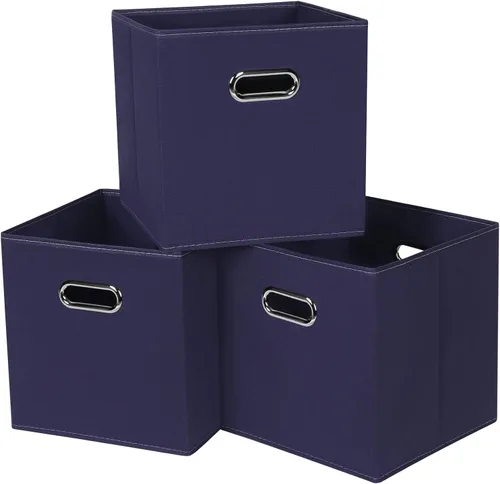 Vista 29 de Contenedores de almacenamiento de tela negra, 13 x 13 x 13 pulgadas, cajas de almacenamiento plegables con doble asa, caja organizadora de tela