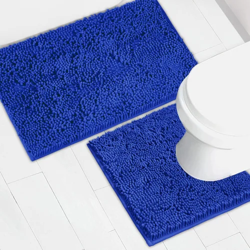 Vista 44 de Juego de 2 tapetes de baño de chenilla, superabsorbentes, con fuerte respaldo antideslizante de PVC, tapetes de baño para baño, peludos