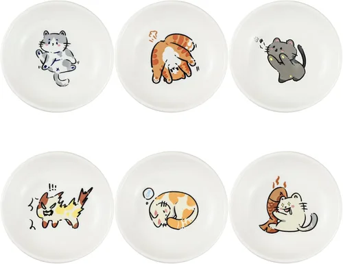 Vista 13 de SOCOSY Platos de cerámica súper lindos con animales de dibujos animados, platos de condimentos, pequeños tazones para alimentación de gatos, perros