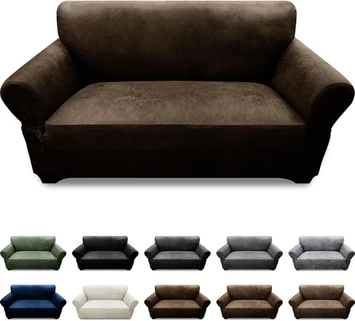 Vista 113 de Fundas para Sillón de 2 Piezas con Cojín en T, Fundas de Aspecto de Cuero para Sofá, Fundas para Sillas, Protector de Muebles Elástico, Funda