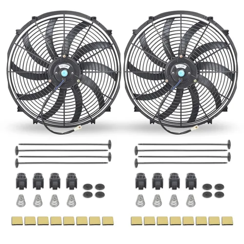 Vista 14 de Juego de 2 ventiladores eléctricos universales delgados, tire/empuje, 7 pulgadas, negro, 12V 80W, kit de montaje de alto rendimiento para radiador