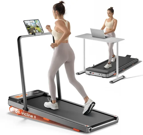 Vista 8 de TREAFLOW Cinta de correr para el hogar con inclinación, caminadora con barra de mango Negro