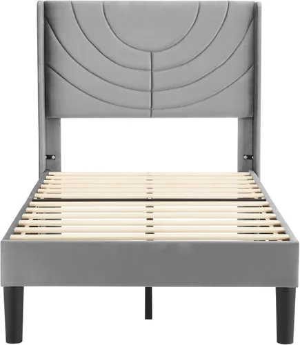 Vista 10 de VECELO Base de cama tapizada de tamaño individual con cabecera de tela, soporte de listones de madera, no necesita somier, base de colchón, fácil