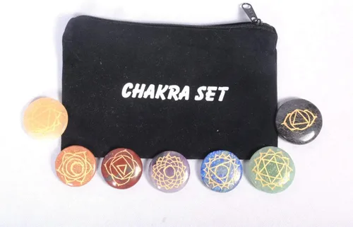 Vista 9 de Jet 7 Chakra Reiki Set Grabado Redondo para Curar Chakra Equilibrio Meditación, Vibraciones Positivas