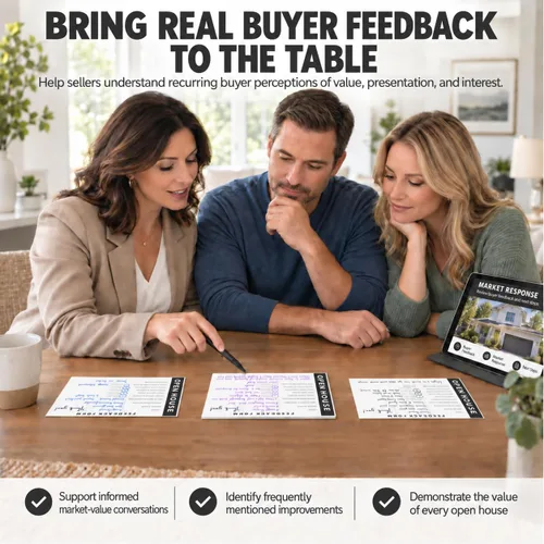 Vista 6 de Suministros para casa abierta. Libro de registro de visitantes con letrero inmobiliario para recopilar leads de agentes inmobiliarios y comentarios
