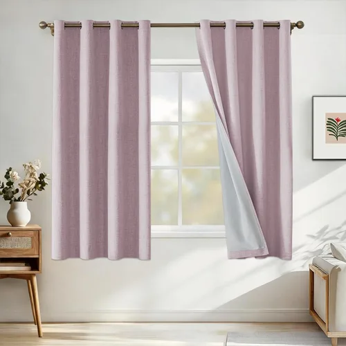 Vista 49 de Cortinas 100% opacas para dormitorio, cortinas opacas de 63 pulgadas de largo, cortinas opacas de lino para sala de estar, cortinas con ojales