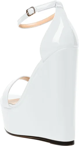 Vista 7 de WAYDERNS Sandalias de tacón alto con plataforma y correa de tobillo para mujer, con hebilla de noche, puntera abierta, de moda, de charol, de 6
