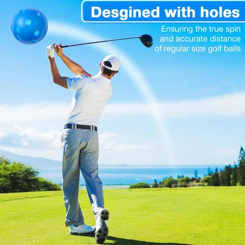 Vista 5 de MiniInflat Paquete de 80 pelotas de práctica de golf con vuelo limitado de 42 mm, pelota de entrenamiento de golf de plástico hueca con flujo de Azul