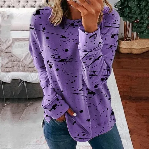Vista 2 de OSMUAL Ropa de otoño para mujer, sudadera casual de manga larga con cuello redondo y estampado a rayas