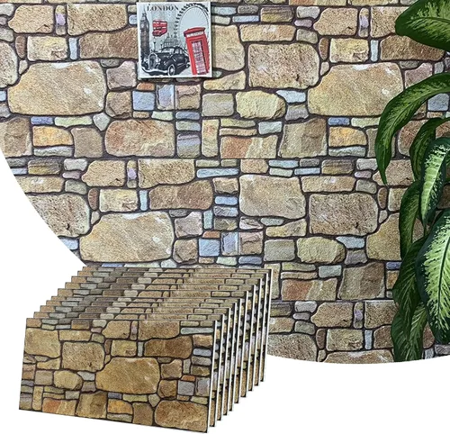 Vista 11 de Dundee Deco Paneles de pared 3D: revestimiento de pared marrón cobre con aspecto de piedra sepia, revestimiento de espuma de poliestireno