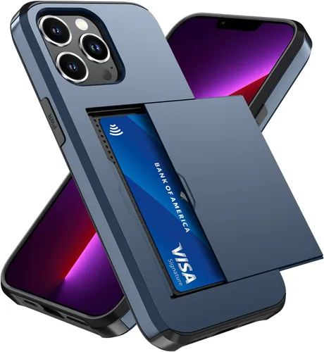 Vista 8 de Qinmay Funda compatible con iPhone 13 con tarjetero, doble capa a prueba de golpes, funda protectora resistente con ranura oculta delgada