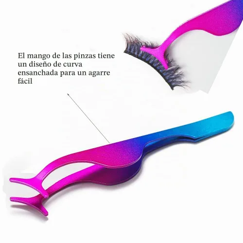Vista 2 de Pinzas de pestañas postizas para racimos de pestañas, 3 piezas, herramienta aplicadora profesional de pestañas de acero inoxidable, pinzas