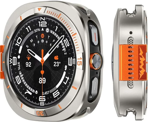 Vista 14 de Funda de metal compatible con Samsung Galaxy Watch 8 de 1.732 pulgadas, 2 en 1, con marco trasero para Galaxy Watch 8 de 1.732 in (negro/naranja)