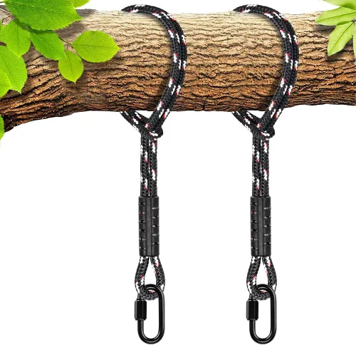 Vista 10 de SELEWARE Correas de hamaca de 2 pies, cuerda de columpio de árbol con mosquetón Kit de extensión beige, fácil instalación, soporta columpios