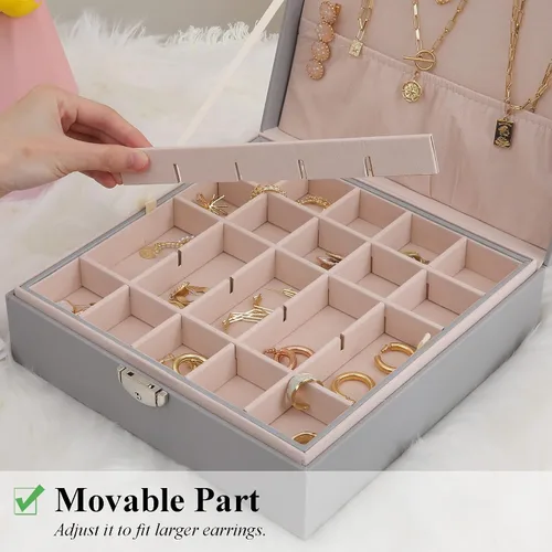 Vista 3 de misaya Joyero para pendientes para mujer, organizador de joyas con 50 ranuras, caja de soporte para aretes, anillos, collares, regalo para mujeres