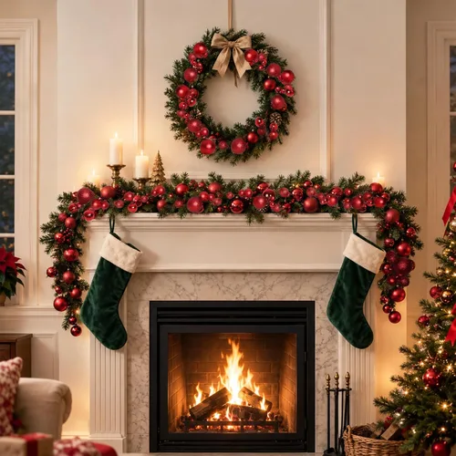 Vista 5 de RECUTMS 2 Pcs 6 Ft Christmas Red Ball Garland Ornament for Xmas Tree Deocr