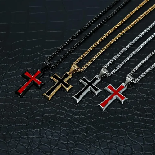 Vista 5 de HZMAN collar con colgante de cruz en acero inoxidable para hombres con cadena