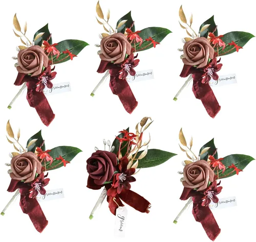 Vista 8 de Lookein Juego de 2 Boutonniere de Boda para Hombre Flores Artificiales Boutonniere de Boda para Novio y Padrinos para Ceremonia de Boda Aniversario