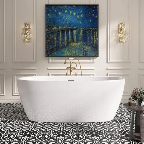 Vista 9 de Bañera independiente de 59", bañera independiente de acrílico puro, elegante bañera independiente contemporánea de remojo profundo, certificada cUPC