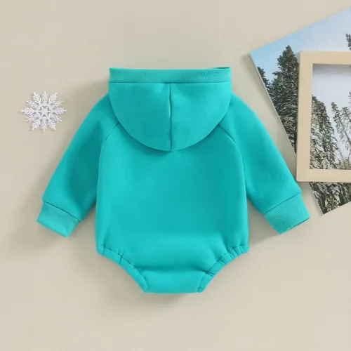 Vista 3 de Mameluco con capucha para bebé niño y niña, color liso, manga larga, ropa de otoño e invierno