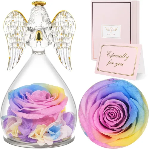 Vista 25 de Sunia Regalos para mamá, regalos de cumpleaños para mujeres, rosas reales preservadas en figura de ángel de cristal, flores eternas para la entrega