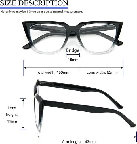 Vista 4 de Gafas de lectura de ojo de gato para mujer, de gran tamaño, bloqueo de luz azul, para lectura de computadora, paquete de 3 + 1.0