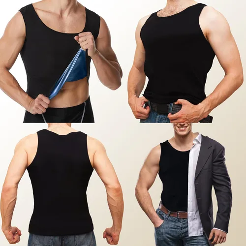 Vista 3 de Chaleco de Sauna para Hombres Entrenador de Cintura, Camiseta de Traje de Sauna Sudorífero para Hombres sin Mangas Camiseta sin Mangas de Compresión
