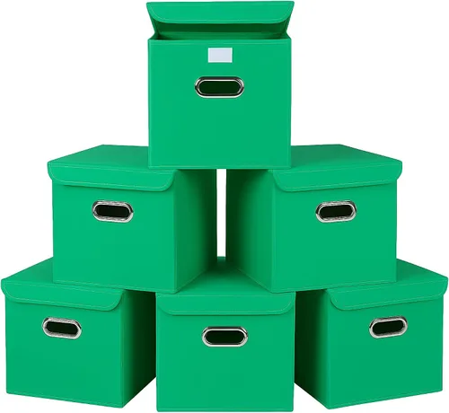 Vista 24 de Organizadores de Armario Contenedores de Almacenamiento de Tela Con Tapas Organizador de Cubo de Almacenamiento Plegable Cesta Con Asas, Cajas